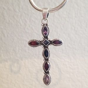 Sterling Silver 925 Cross Gemstone Pendant